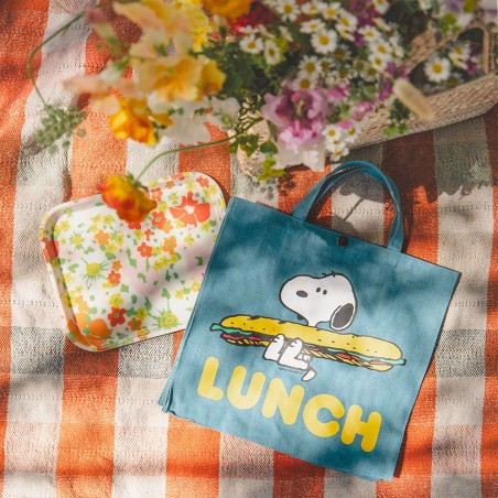 Sac shopping Snoopy Lunch en jean sérigraphié - Three Potato Four en exclusivité chez Titlee Paris