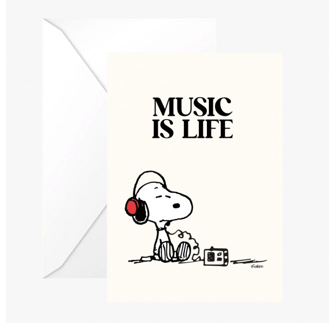 Carte double Snoopy "Music is life" avec enveloppe