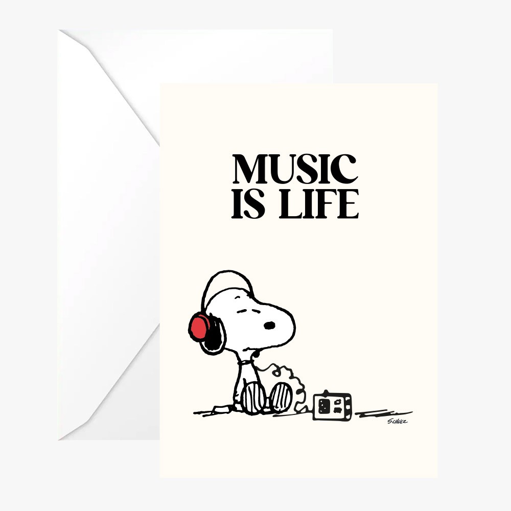 Carte double Snoopy "Music is life" avec enveloppe
