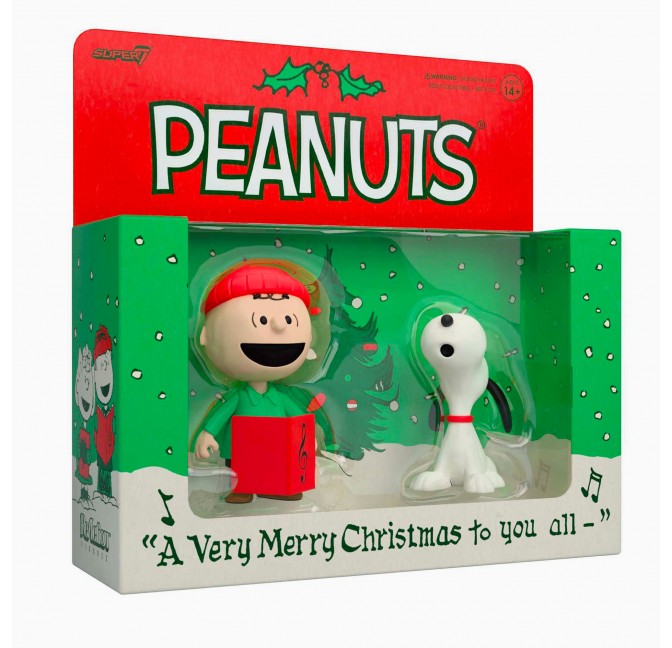 Super7 ReAction Charlie Brown and Snoopy (Caroling) – Christmas Collector Figure