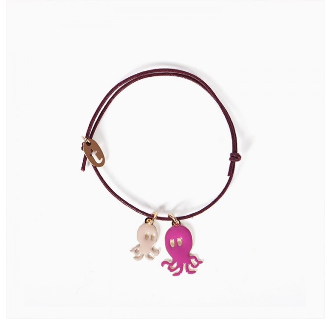 Octopus Bracelet - burgundy thread - Ivory/Fuchsia - Titlee Paris