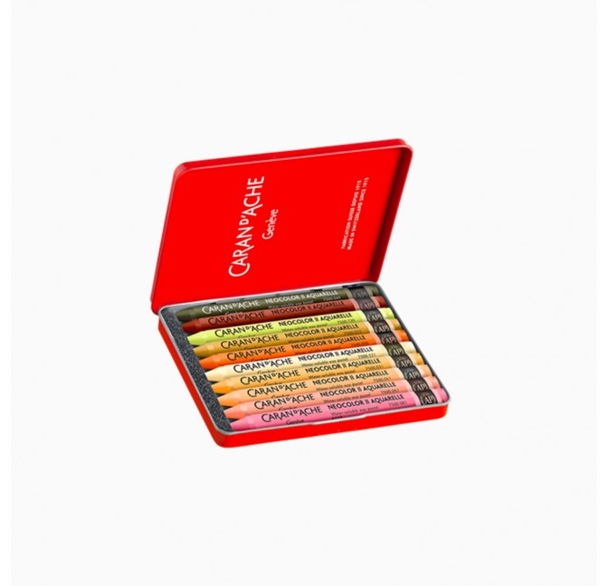 Box of 10 Neocolor II water-soluble wax pastels in warm shades - Limited edition by Beya Rebai