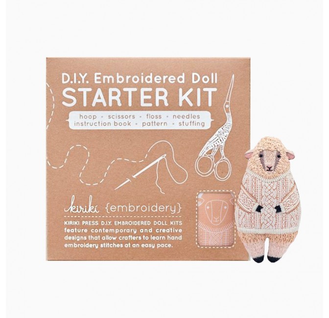 Sheep DIY embroidered doll starter kit - Kiriki Press