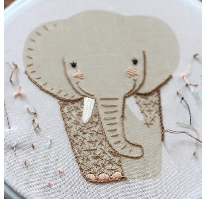 Elephant DIY embroidered doll starter kit - Kiriki Press