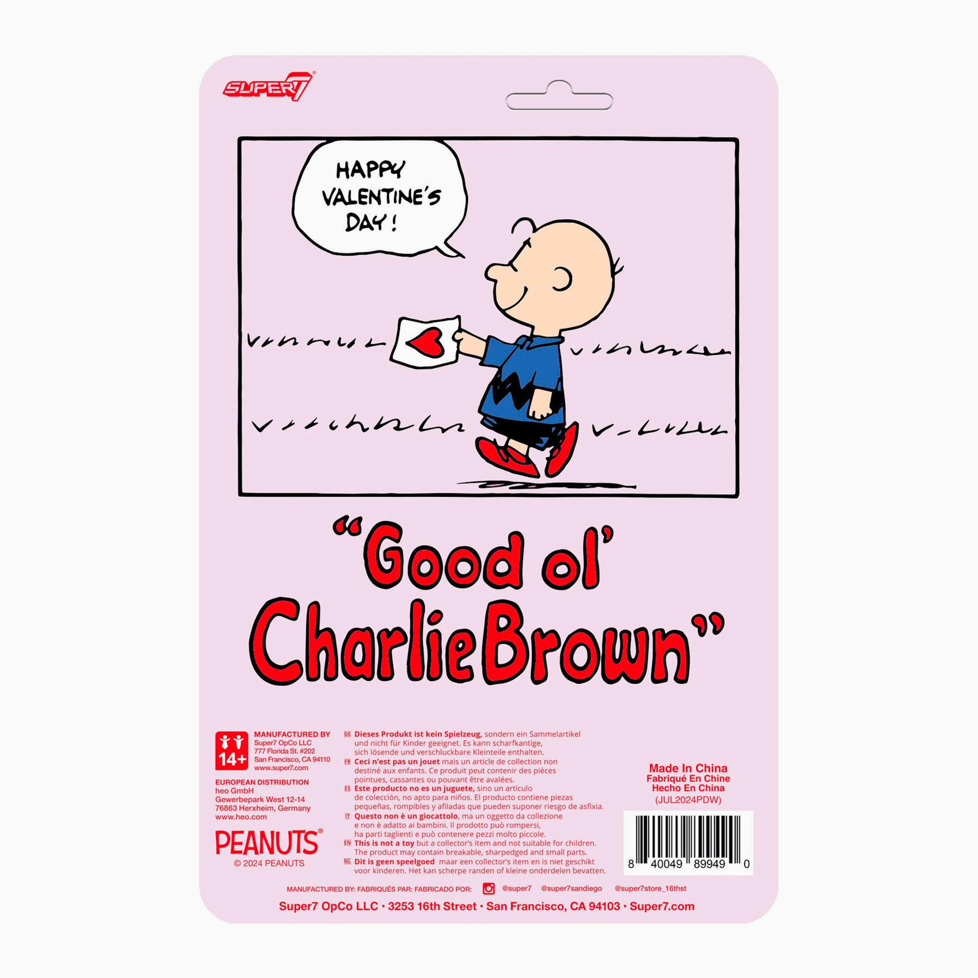 Figurine ReAction Charlie Brown Saint-Valentin – Édition Limitée Super7 x Peanuts