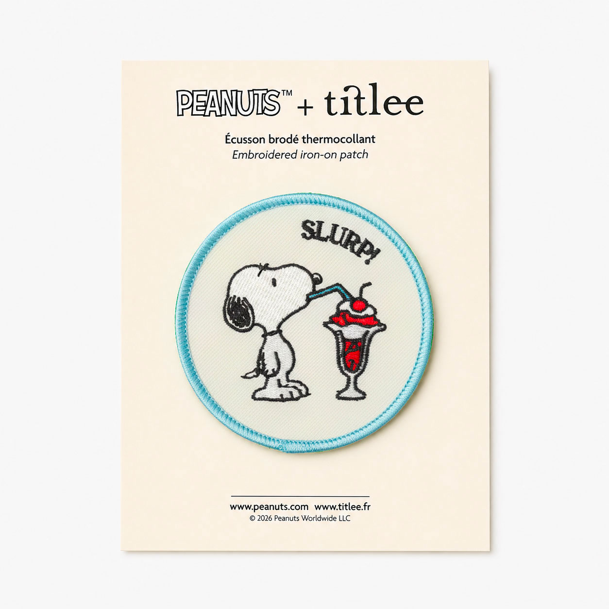 Écusson brodé Snoopy Slurp – 7,5 cm