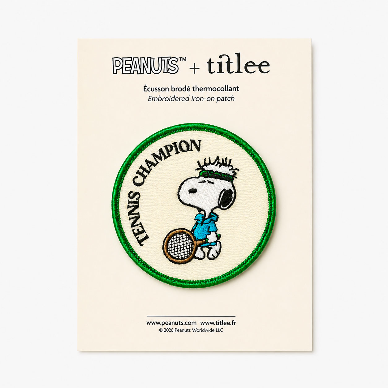 Écusson brodé Snoopy Tennis Champion – 7,5 cm