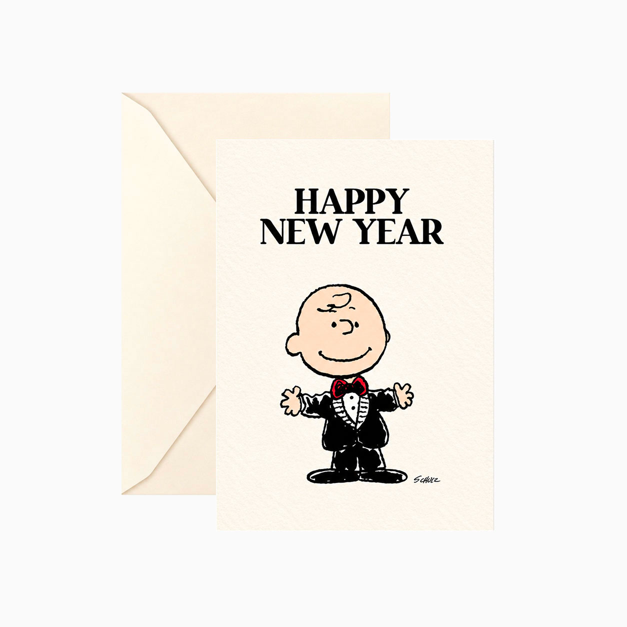 Carte double Snoopy "Happy New Year by Charlie Brown " avec enveloppe