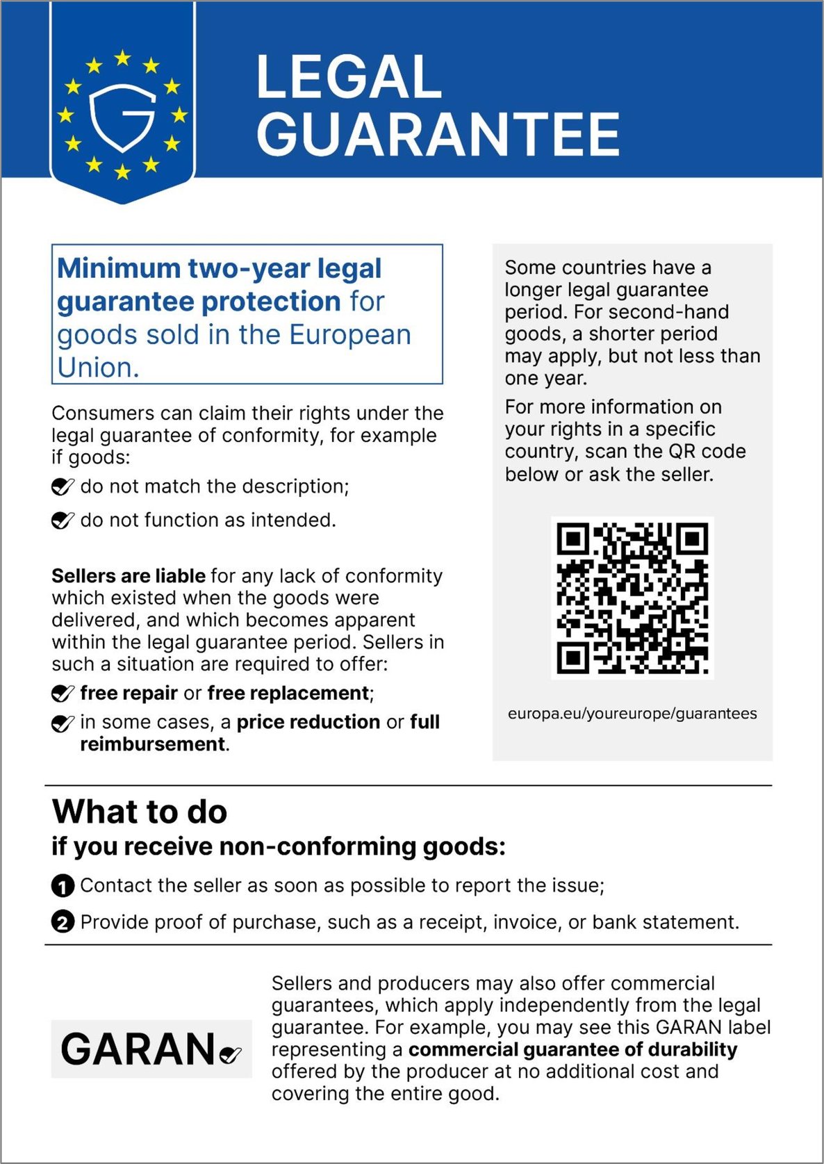 EU harmonised notice on the two-year legal guarantee of conformity