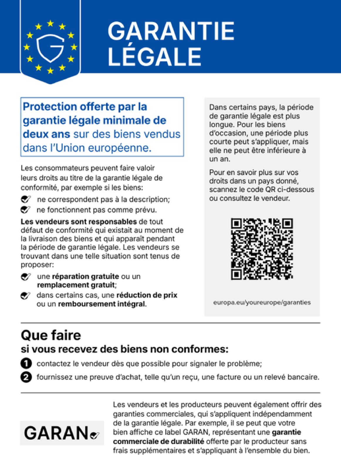 Notice harmonisée de l'Union européenne sur la garantie légale de conformité de deux ans